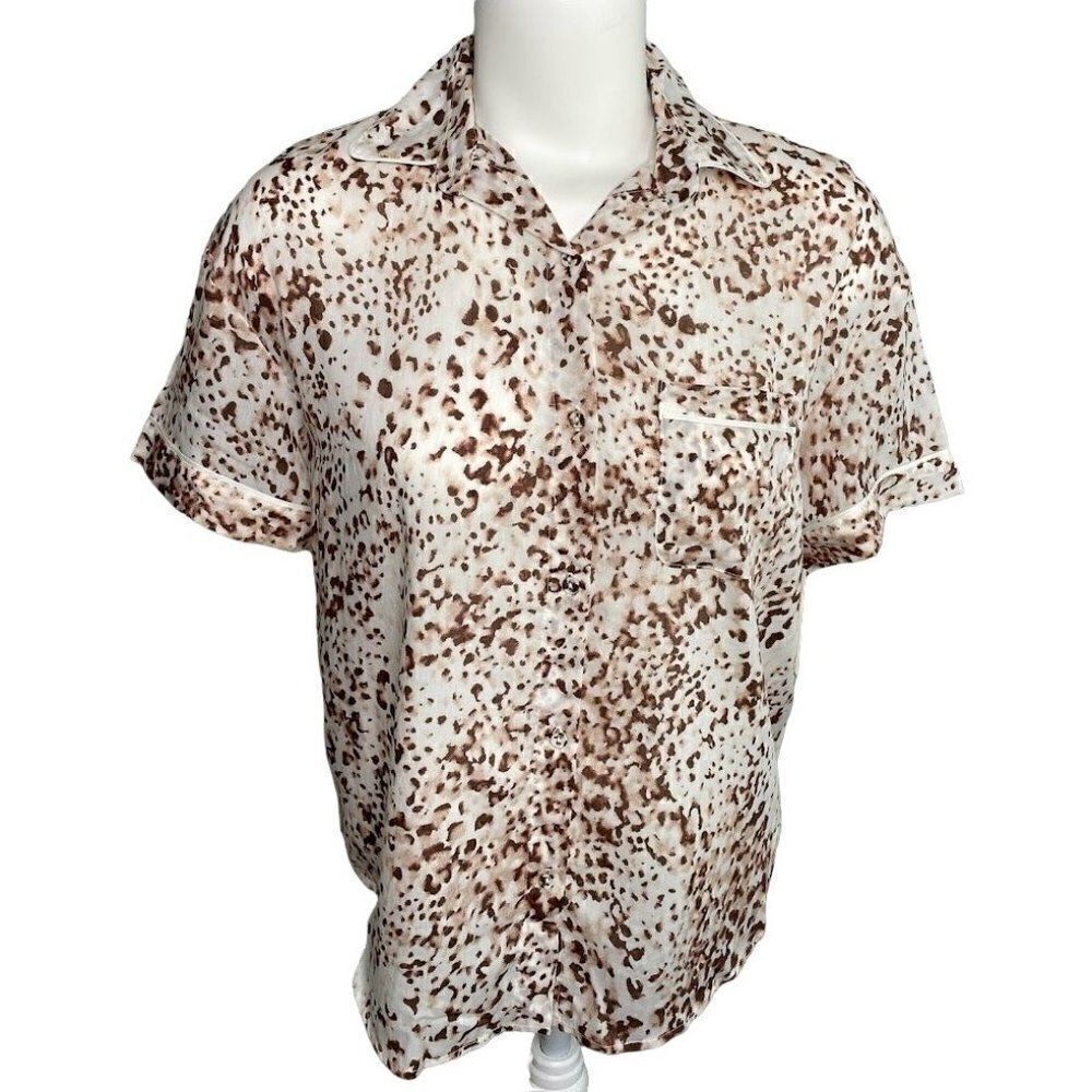 Stars Above Simply Cool Shirt Top‎ Women's SMALL Brown White Animal Print Sleep